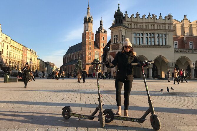 Electric Scooter Tours Kraków - Rynek Glowny and St. Mary Square-area stories, plus a stunning church stop